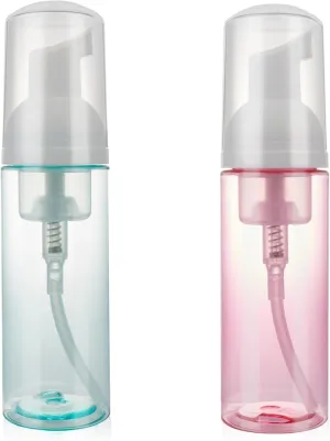 2oz Foam Pump Bottle - Travel Size Leak-Proof Mousse Containers, Plastic Clear Refillable Foaming Soap Dispenser for Hand Wash, Shampoo, Lash Cleanser | Portable & Rich Foam (2-Pack)