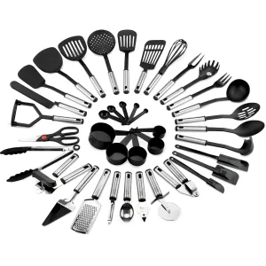 39-Piece Stainless Steel and Nylon Cooking Utensil Set - Black/Silver 39-Piece Stainless Steel and Nylon Cooking Utensil Set - Black/Silver