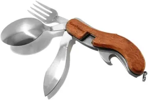 4-in-1 Camping Tableware Utensils, Portable & Detachable Stainless Steel Spoon Fork Knife & Bottle Opener Combo Set - Travel, Backpacking Cutlery Multitool