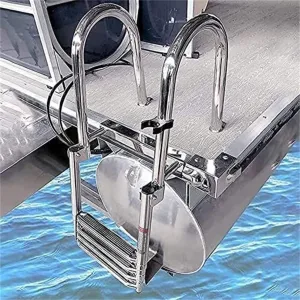 4 Step Boat Ladder 316 Stainless Steel Telescoping Ladder, Folding Upper Platform Pontoon Ladder, Heavy Duty Swim Deck Ladder with Pedal Hand Railing Ladder Dock Ladder