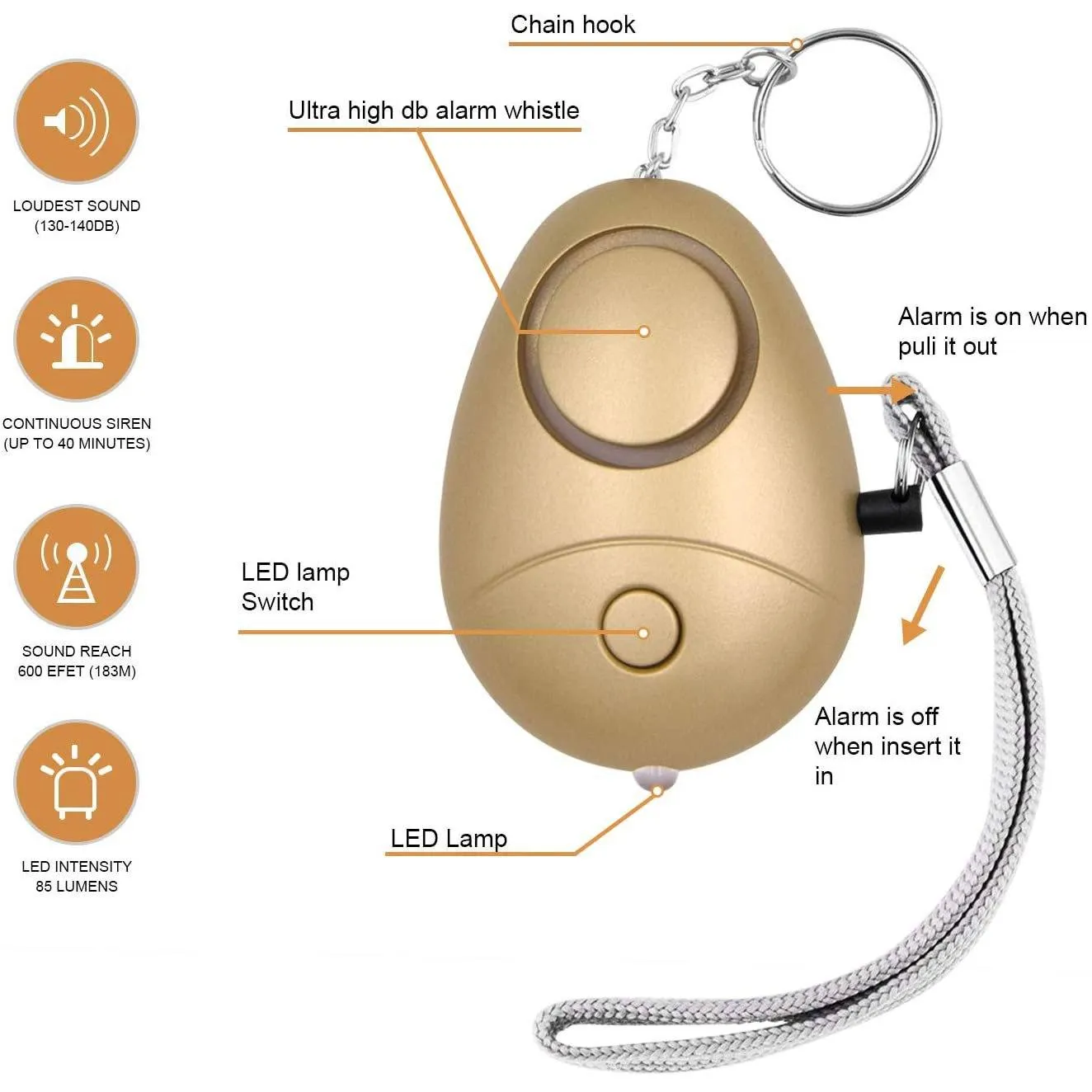 6-Pack: 140DB Personal Security Alarm Keychain with LED Lights