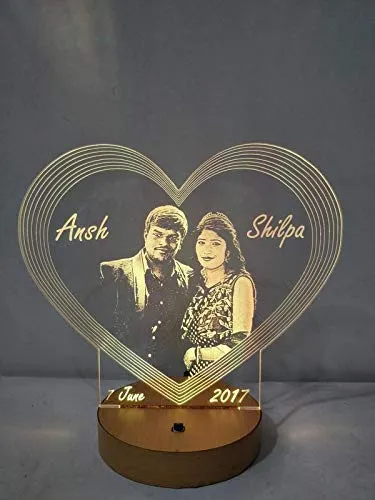Apna Photo®Heart Shape 3D Illusion Photo Frame LED Lamp Multicolored 16 Color Changing Customized and Personalized with Any Photo and Name Perfect Wedding Anniversary Gift for Couples 20x18 cm