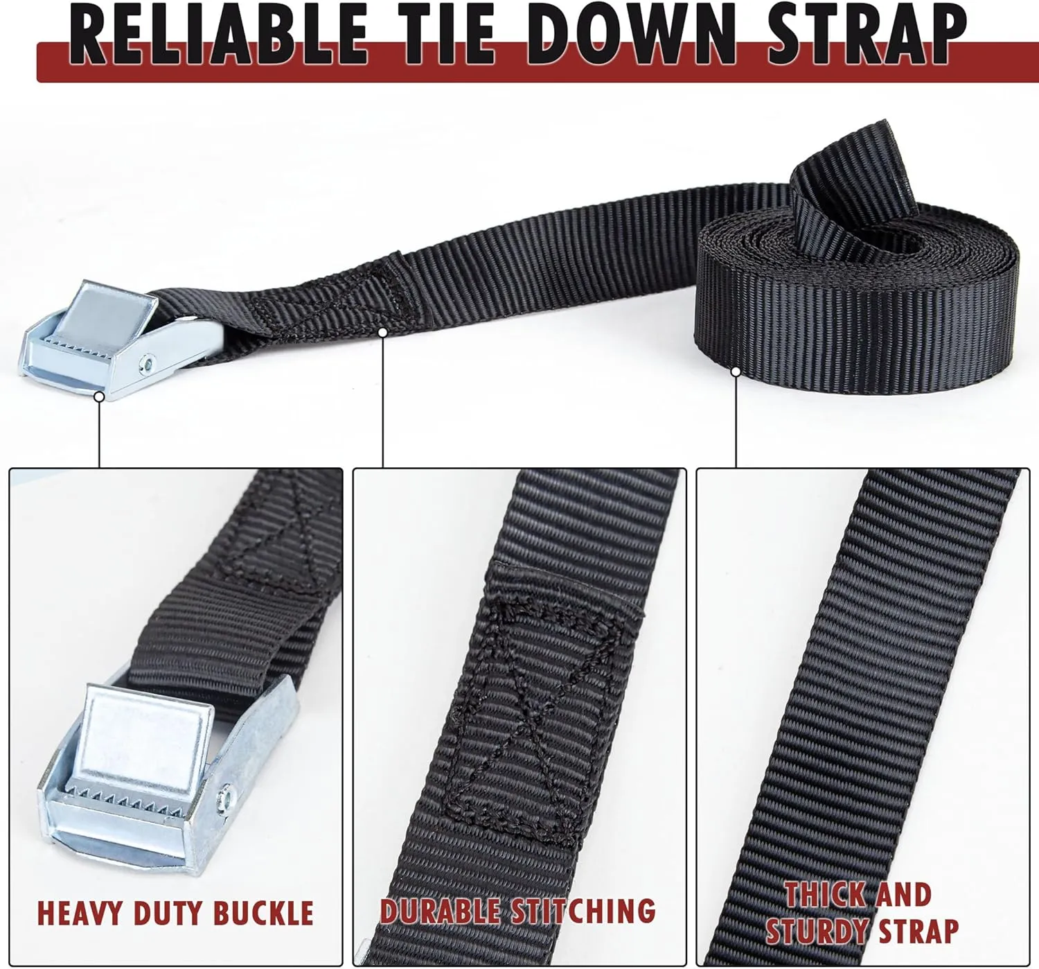 Cartman 1" x 12' Lashing Straps Cargo Tie-Down Strap Up to 600lbs, 6pk in Carry Bag, Black