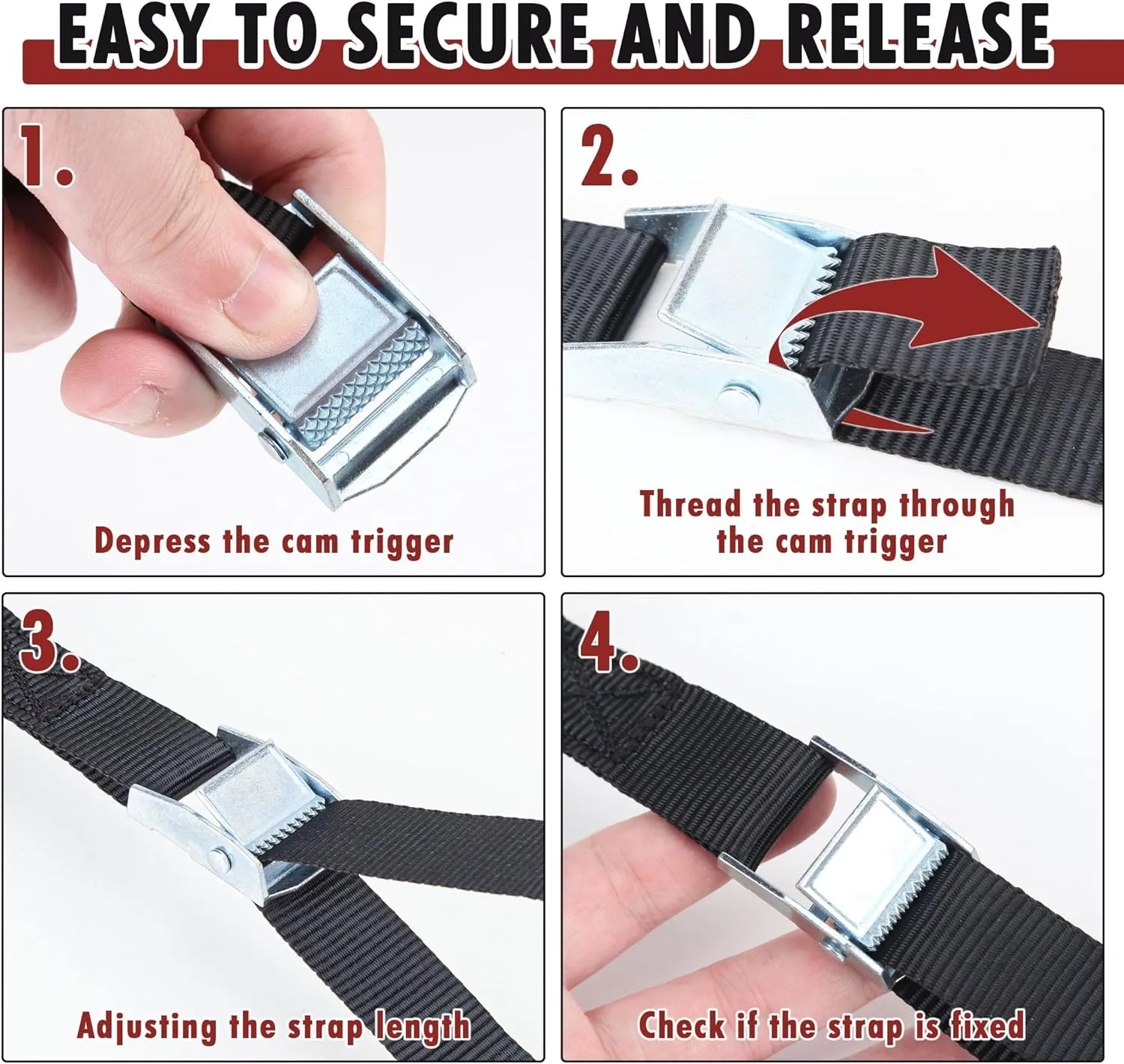 Cartman 1" x 12' Lashing Straps Cargo Tie-Down Strap Up to 600lbs, 6pk in Carry Bag, Black