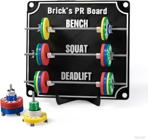 Custom PR Tracking Board - Weightlifting Personal Tracking Board - PR Tracker for Squat, Bench & Deadlift - PR Board with Mini Barbells - Home Gym Decor for Powerlifting - Gift for Fitness Enthusiasts