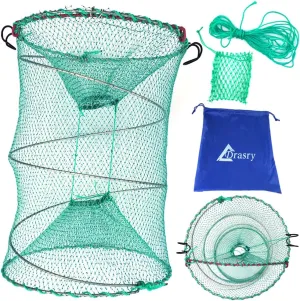 Drasry Foldable Fishing Trap for Bait Shrimp Crawfish Minnow Net Portable Accessories 11.8 x 11.8 x 15.7 (30cm x 40cm) 1/4 in Mesh Collapsible Fish Trap