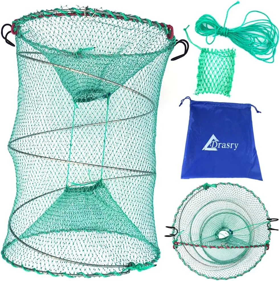Drasry Foldable Fishing Trap for Bait Shrimp Crawfish Minnow Net Portable Accessories 11.8 x 11.8 x 15.7 (30cm x 40cm) 1/4 in Mesh Collapsible Fish Trap