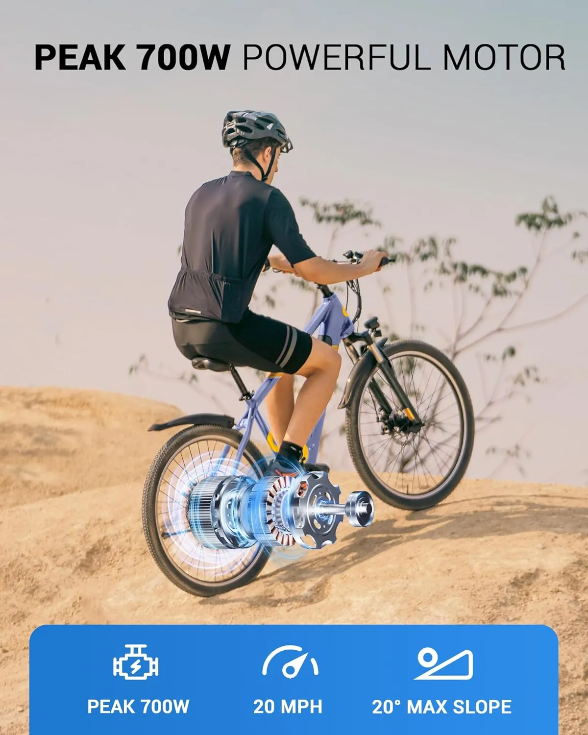 Electric Bike for Adults,48V Built-in Invisible Removable Battery,500W Motor(Peak 700W) Electric Mountain Bike,26" Tires Front Fork Suspension with Fenders,UL2849 Certified, 21-Speed
