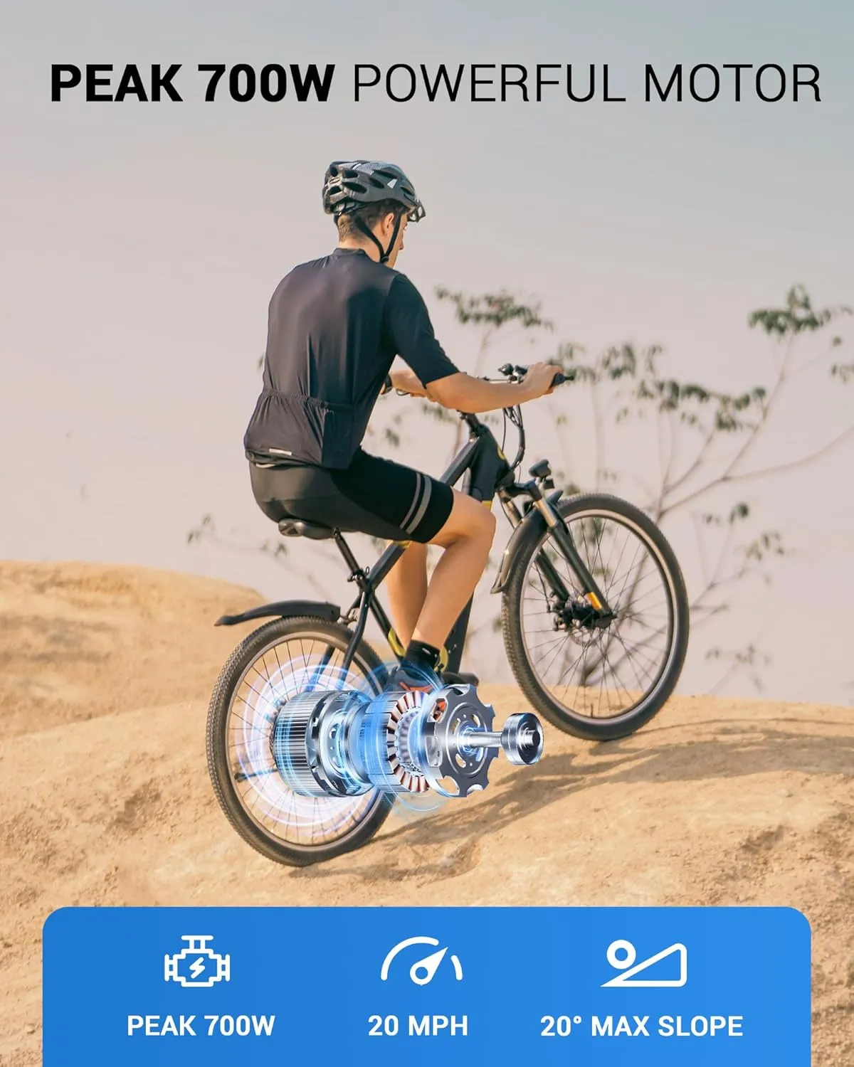 Electric Bike for Adults,48V Built-in Invisible Removable Battery,500W Motor(Peak 700W) Electric Mountain Bike,26" Tires Front Fork Suspension with Fenders,UL2849 Certified, 21-Speed