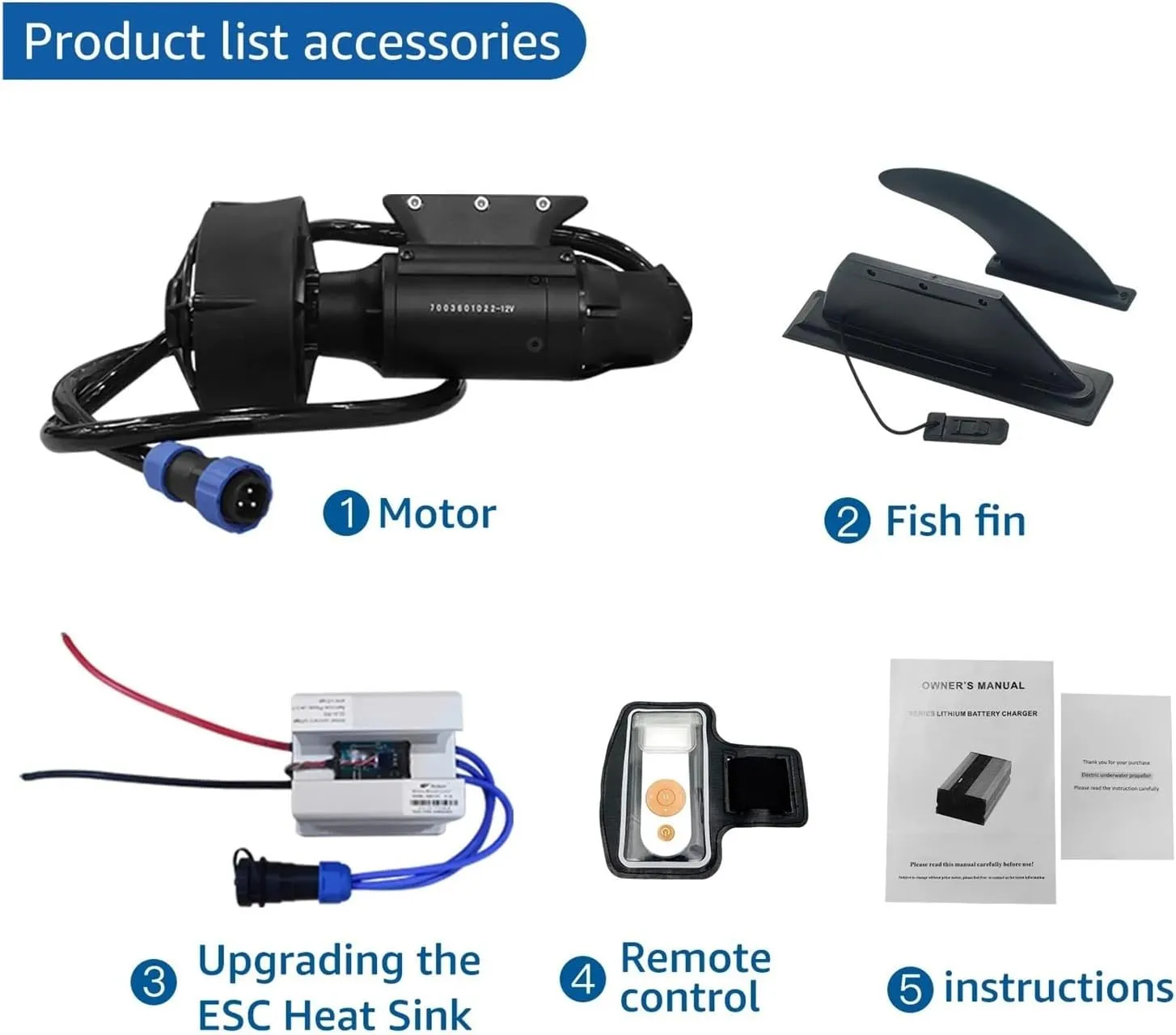 Electric Fin with DC24V 12V Battery Stand Up Paddle Board Push Motor Brushless Underwater Thruster for SUP Surf Kayak for Inflatable,Paddle Boards,Fishing Boats