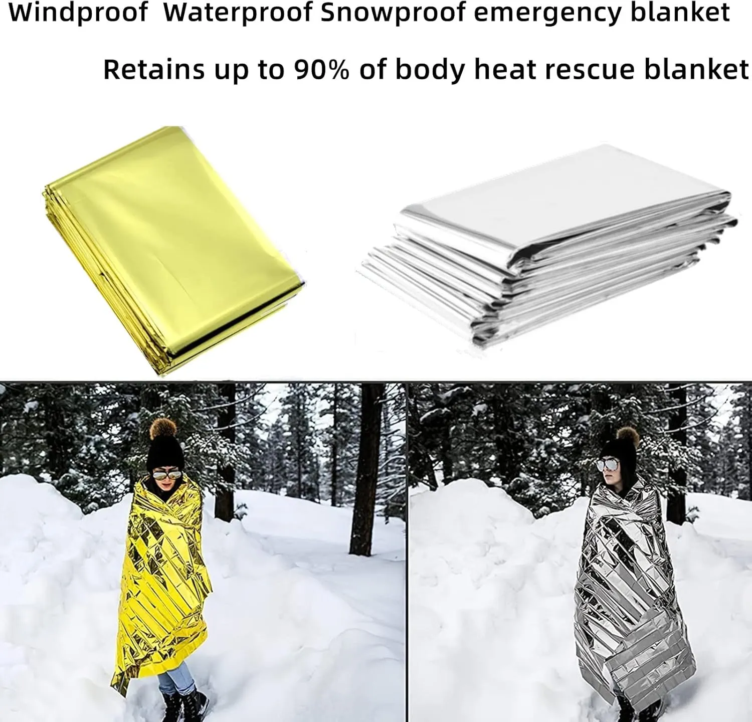 Emergency Mylar Thermal Blankets - Silver Gold Foil Space Blanket Survival Kit for Outdoors, Camping, Hiking, First Aid (Gold, 12pcs)