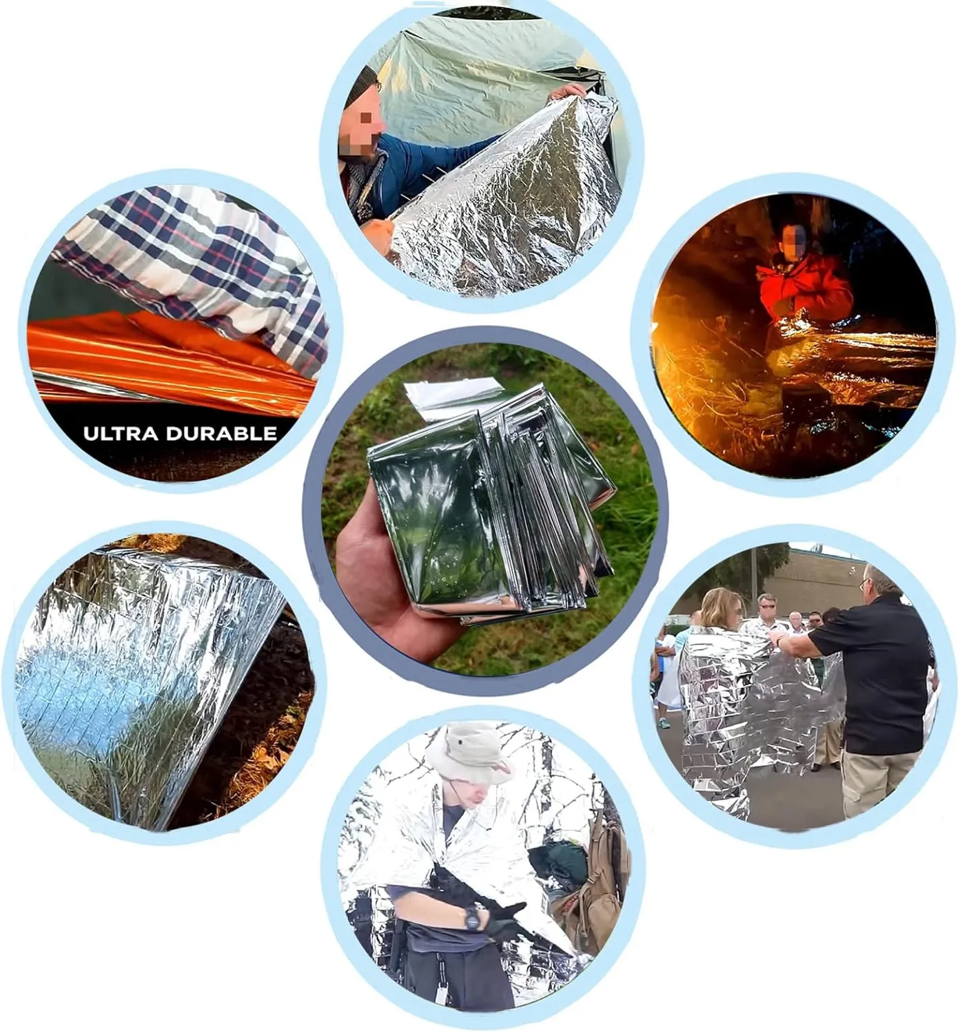 Emergency Mylar Thermal Blankets - Silver Gold Foil Space Blanket Survival Kit for Outdoors, Camping, Hiking, First Aid (Gold, 12pcs)
