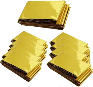 Emergency Mylar Thermal Blankets - Silver Gold Foil Space Blanket Survival Kit for Outdoors, Camping, Hiking, First Aid (Gold, 12pcs)