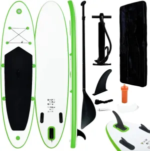 Enjoy Water Adventures with Inflatable Stand Up Paddle Board Set, Lightweight, Easy to Carry, Green and White