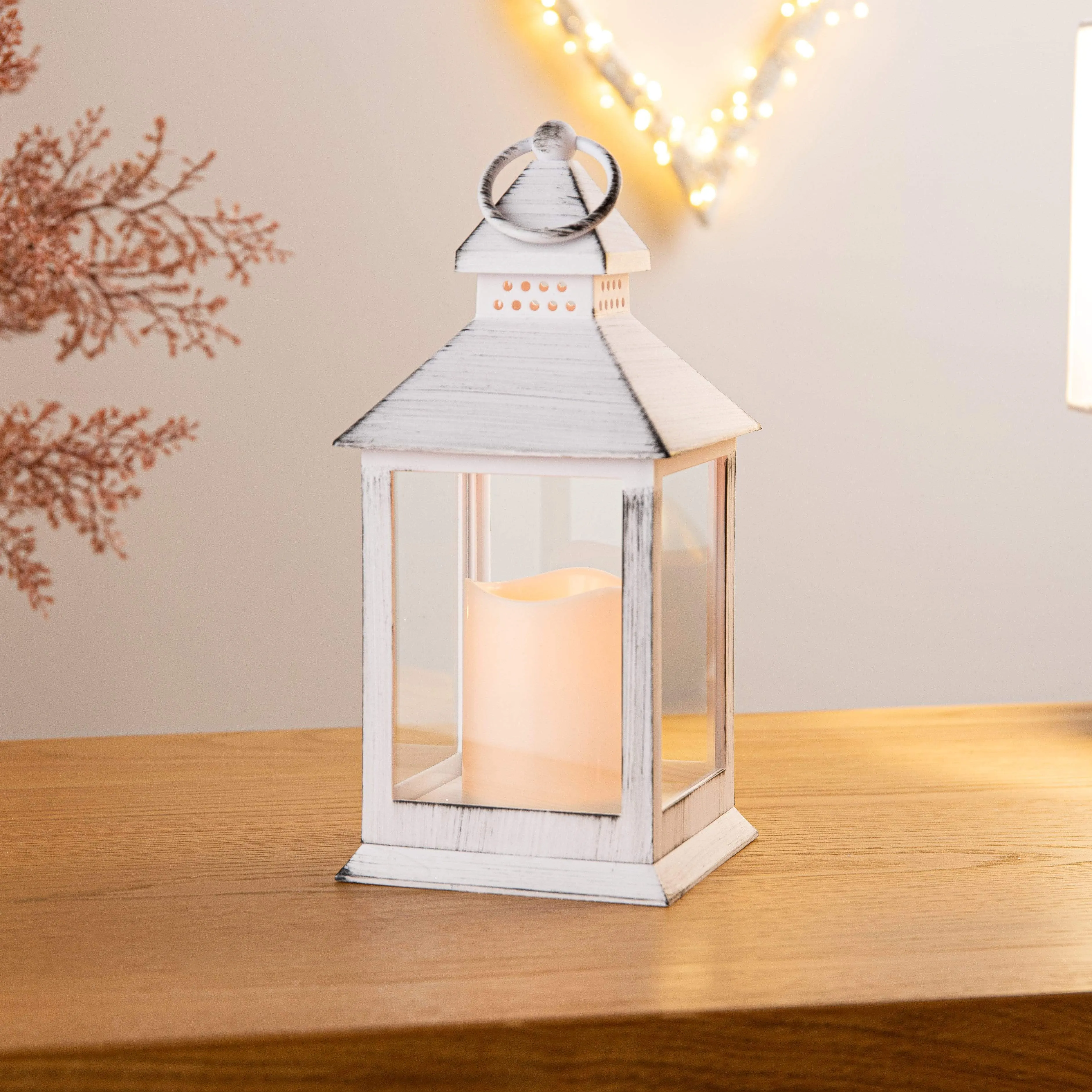 Flickering White Lantern With Timer - 24cm