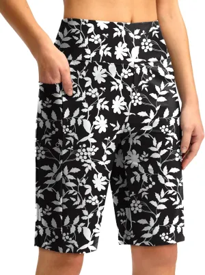 G Gradual Women's 11" Long Swim Board Shorts High Waisted Knee Length Beach Swimming Shorts for Women with Pockets Liner