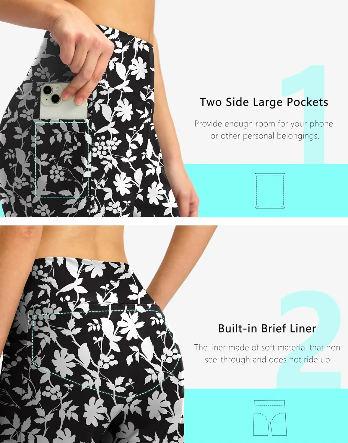 G Gradual Women's 11" Long Swim Board Shorts High Waisted Knee Length Beach Swimming Shorts for Women with Pockets Liner