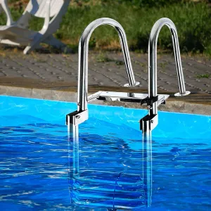 Heavy Duty Swim Deck Ladder Swimming Pool Boat Boarding Ladder Foldable, 4 Step Swimming Pool Telescoping Ladder Pontoon Ladder Removable, Rear Entry Mounted, with Extra Large Handrail