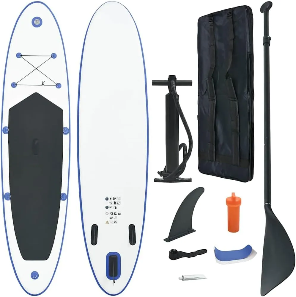 Inflatable Stand Up Paddle Board Set with Oar and Accessories, Blue and White, Lightweight and Portable