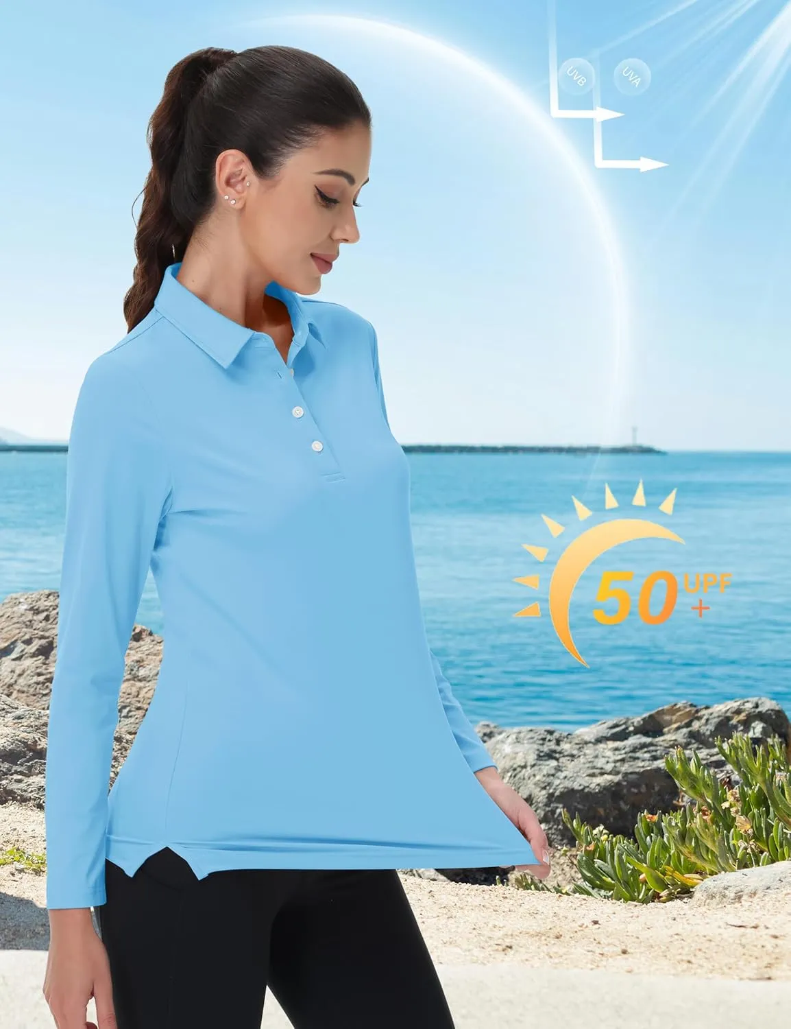 MAGCOMSEN Women's Polo Shirts Long Sleeve Golf T Shirt Quick Dry UPF 50  Sun Protection Lightweight Athletic Tennis Shirts
