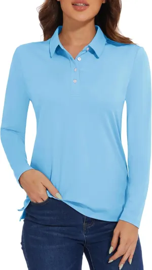 MAGCOMSEN Women's Polo Shirts Long Sleeve Golf T Shirt Quick Dry UPF 50  Sun Protection Lightweight Athletic Tennis Shirts