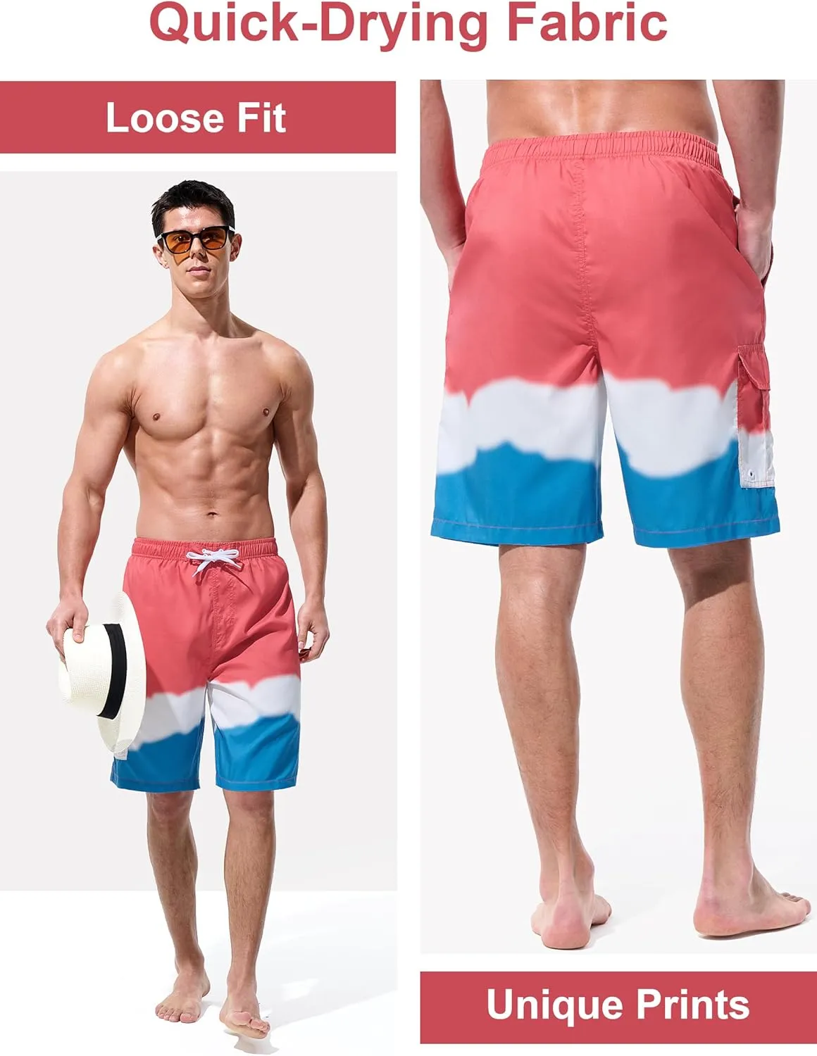 Mens Swim Trunks Board Shorts Swim Shorts Quick Dry 9 Inch Beach Swimwear