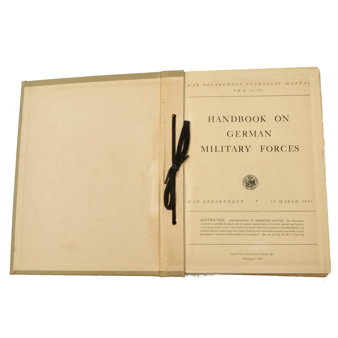 Original U.S. WWII Enemy Technical Manuals For German Military Forces and Japanese Military Forces - 2 Handbooks