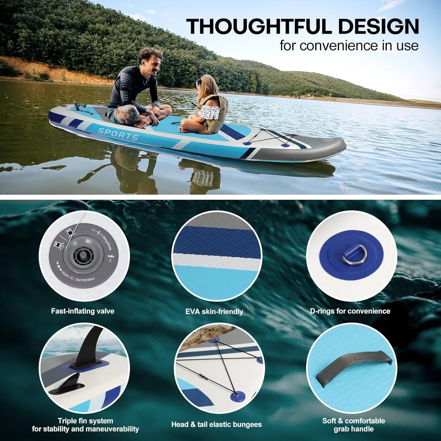 Panana Inflatable Stand Up Paddle Board, 10' SUP Paddleboard Kayak, Blow Up Paddle Boards for Adults Youth with Accessories Kit Anti-Slip EVA Deck