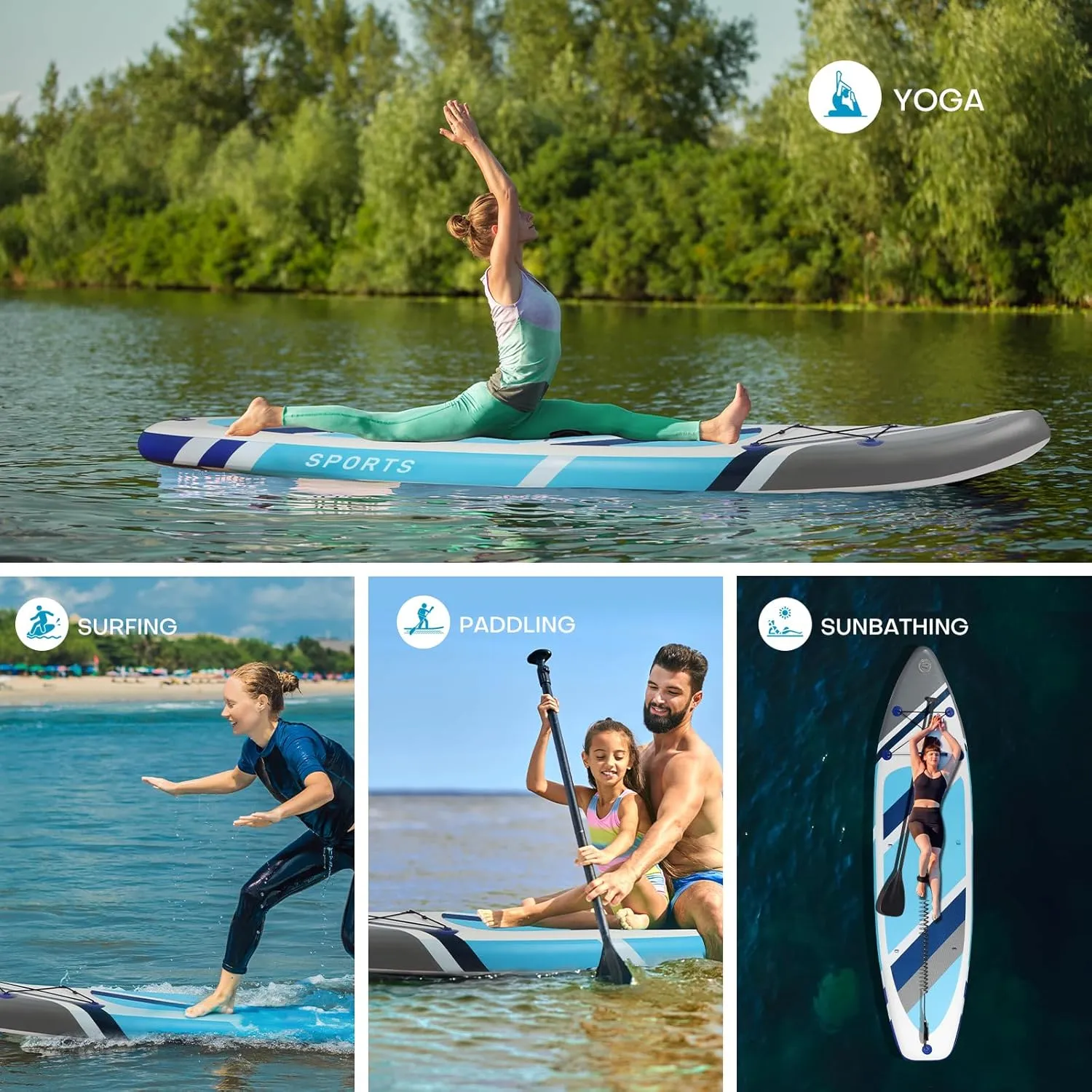Panana Inflatable Stand Up Paddle Board, 10' SUP Paddleboard Kayak, Blow Up Paddle Boards for Adults Youth with Accessories Kit Anti-Slip EVA Deck