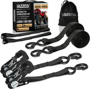 Ratchet Straps with Hook - 1 Inch x 15 Feet (1800 LB Break Strength) Heavy Duty Tie Down Straps with Safety S Hooks & Soft Loops, for Trucks, Cargo, Moving and AppliancesBlack/2 Pack