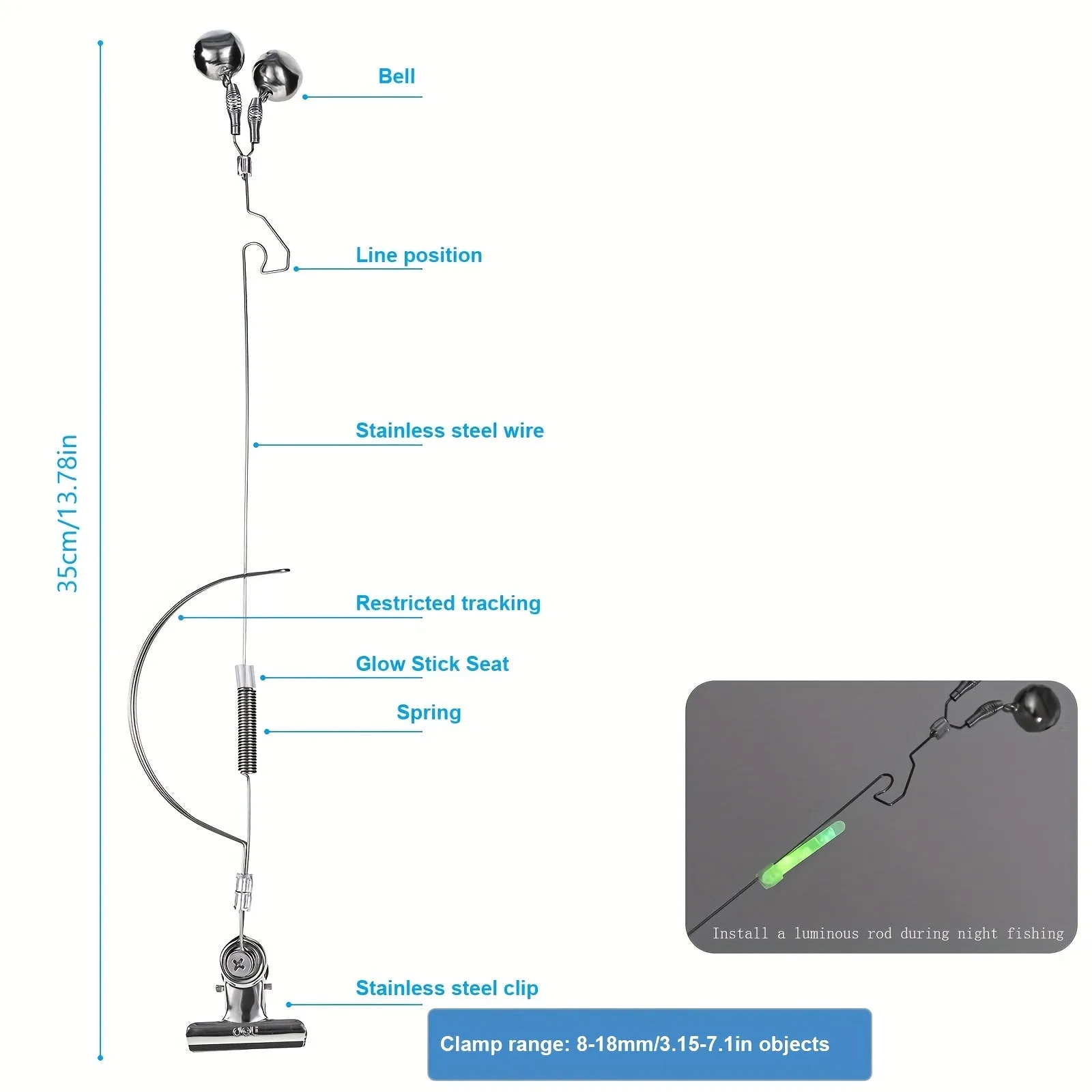 Stainless Steel Fishing Rod Alarm Clip with Loud Indicator