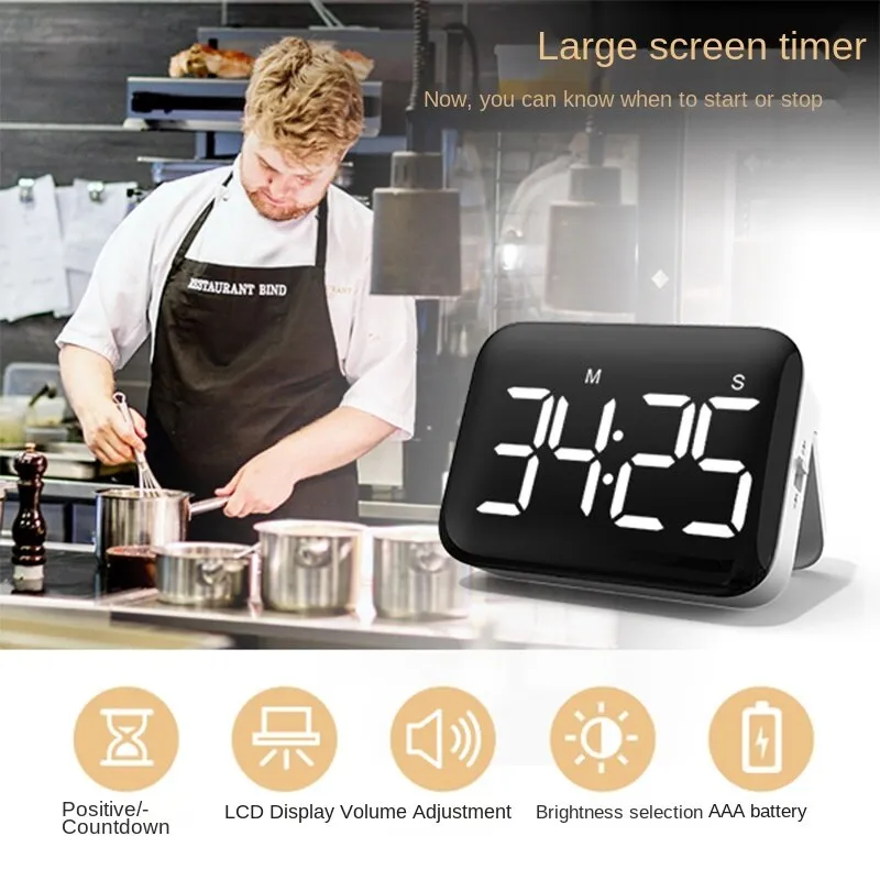 Timer Large Screen Digital Time Manager Kitchen Baking Countdown Mute Timer