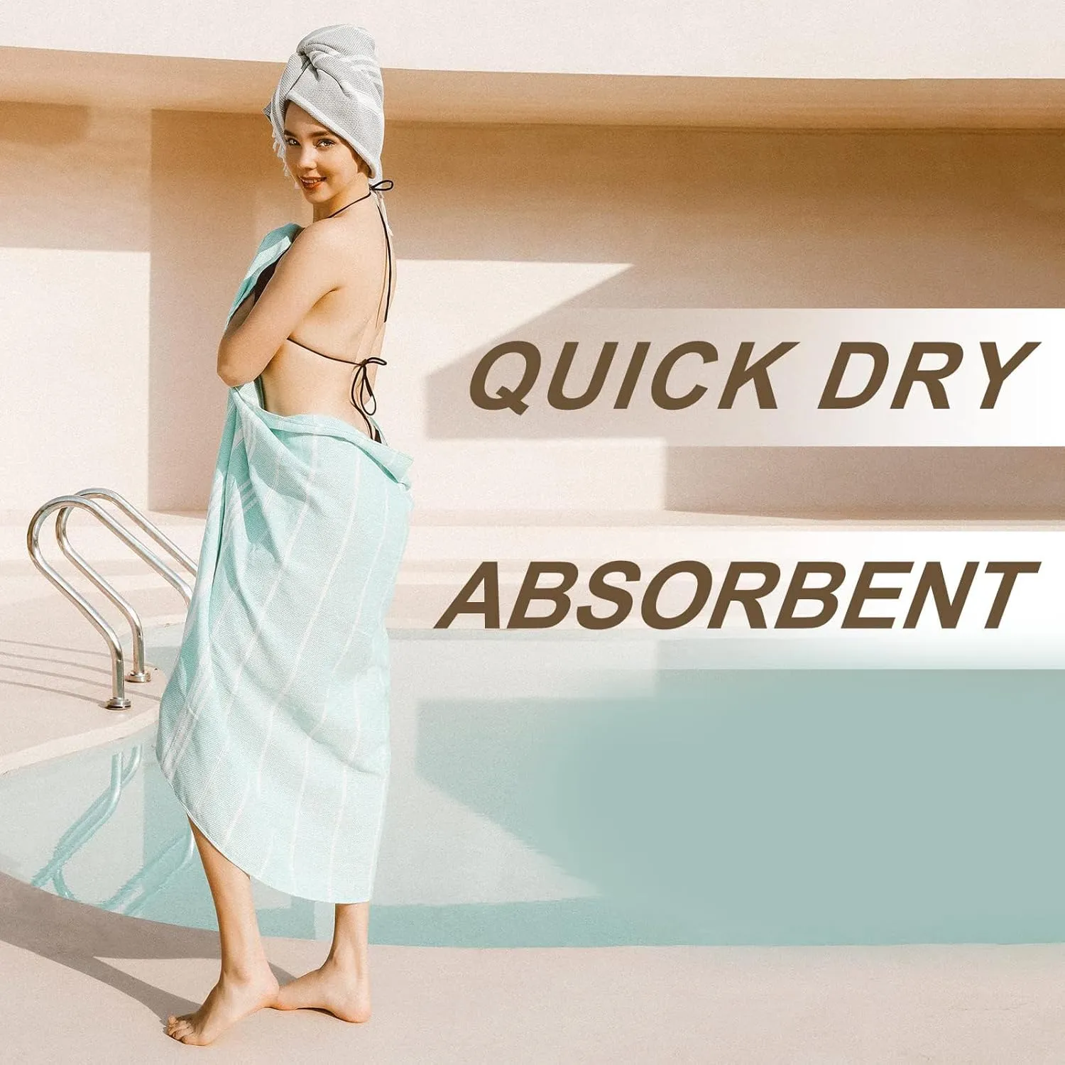 Turkish Beach Pool Towel with Elastic Band Oversized Sand Free Quick Dry Sandproof Cute Compact Lightweighter Thin Extra Large Xl Big Adult Clearance Resistant Travel Essentials Accessories Must Haves