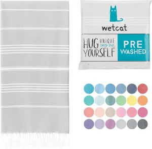 WETCAT Turkish Beach Towel Oversized (38"x71") 100% Turkish Cotton, Made in Turkey - Sand Free, Extra Large, Ultra Soft, Quick Drying, Compact & Lightweight for Travel - Light Grey