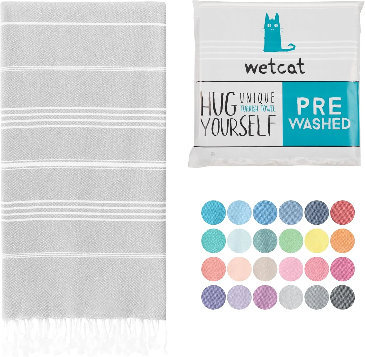 WETCAT Turkish Beach Towel Oversized (38"x71") 100% Turkish Cotton, Made in Turkey - Sand Free, Extra Large, Ultra Soft, Quick Drying, Compact & Lightweight for Travel - Light Grey